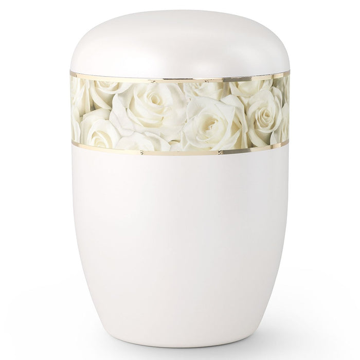 Biodegradable Series White Roses 210 cu in Cremation Urn-Cremation Urns-Infinity Urns-Afterlife Essentials