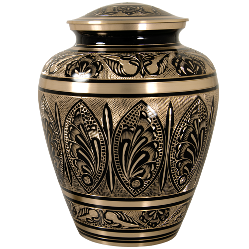 Ornate Etched Black And Brass Adult 200 cu in Cremation Urn-Cremation Urns-New Memorials-Afterlife Essentials