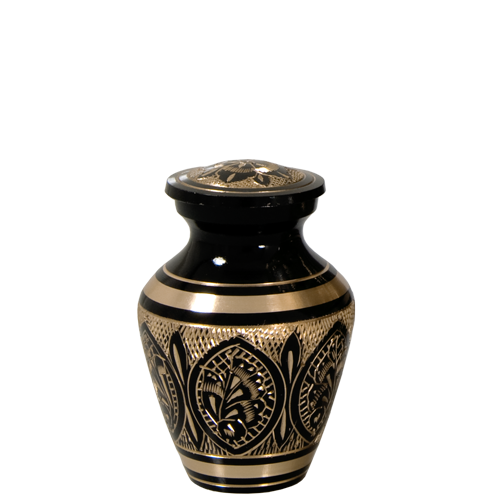 Ornate Etched Black And Brass Mini 3 cu in Cremation Urn Keepsake-Cremation Urns-New Memorials-Afterlife Essentials