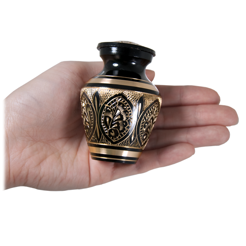 Ornate Etched Black And Brass Mini 3 cu in Cremation Urn Keepsake-Cremation Urns-New Memorials-Afterlife Essentials
