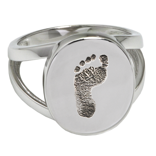 Elegant Oval V Ring Footprint Fingerprint Memorial Jewelry-Jewelry-New Memorials-Sterling Silver-No Compartment-5-Afterlife Essentials