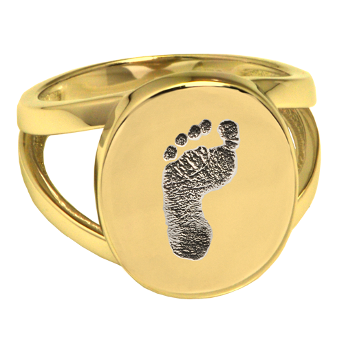 Elegant Oval V Ring Footprint Fingerprint Memorial Jewelry-Jewelry-New Memorials-14K Solid Yellow Gold (allow 4-5 weeks)-No Compartment-5-Afterlife Essentials