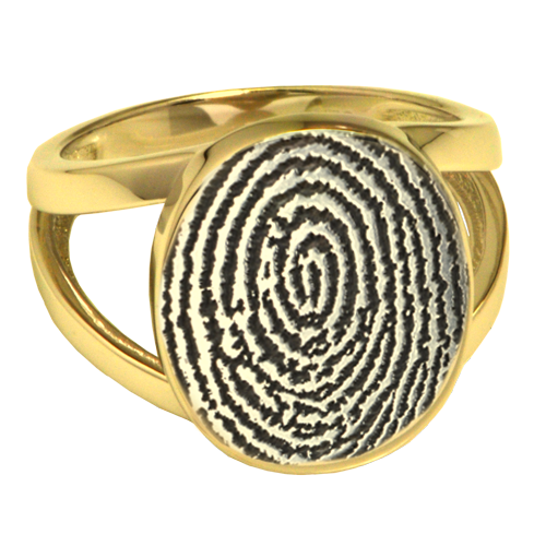 Elegant Oval V Ring Fingerprint Memorial Jewelry-Jewelry-New Memorials-14K Yellow Gold (allow 4-5weeks)-Compartment-5-Afterlife Essentials