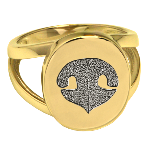 Elegant Oval V Ring Noseprint Pet Memorial Jewelry-Jewelry-New Memorials-14K Solid Yellow Gold (allow 4-5 weeks)-No Compartment-5-Afterlife Essentials