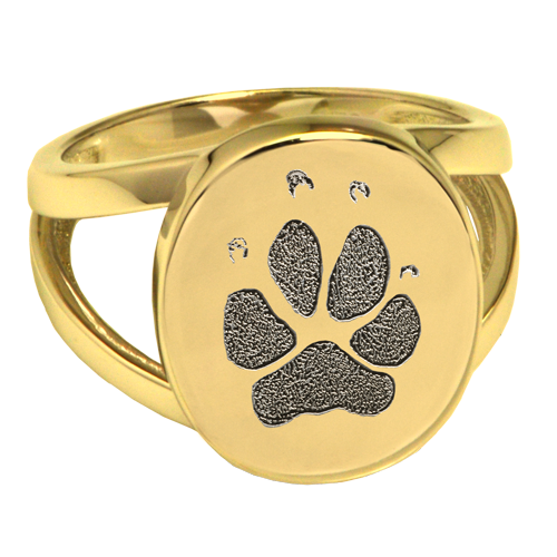 Elegant Oval V Ring Pawprint Pet Memorial Jewelry-Jewelry-New Memorials-14K Solid Yellow Gold (allow 4-5 weeks)-No Compartment-5-Afterlife Essentials