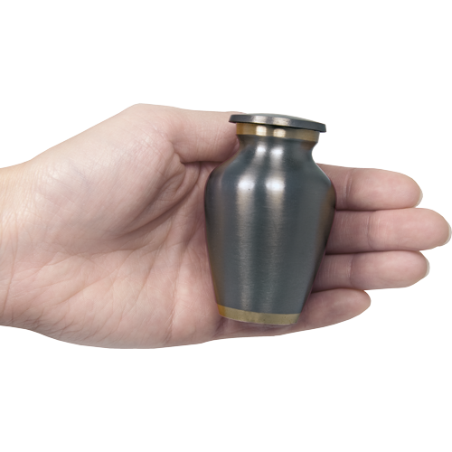 Pewter With Two Gold Bands Urn Keepsake-Cremation Urns-New Memorials-Afterlife Essentials