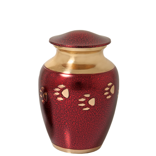 Red With Brass Cat Pawprints Pet Small 40 cu in Cremation Urn-Cremation Urns-New Memorials-Afterlife Essentials