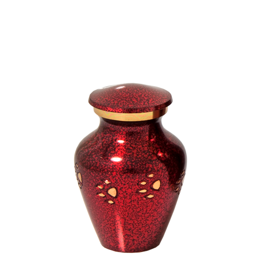 Red With Brass Pawprint Pet Mini 1 cu in Cremation Urn Keepsake-Cremation Urns-New Memorials-Afterlife Essentials