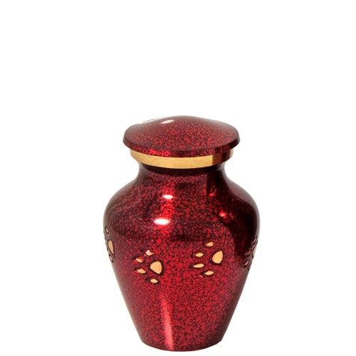 Red With Brass Cat Pawprints Pet Mini 1 cu in Cremation Urn Keepsake-Cremation Urns-New Memorials-Afterlife Essentials