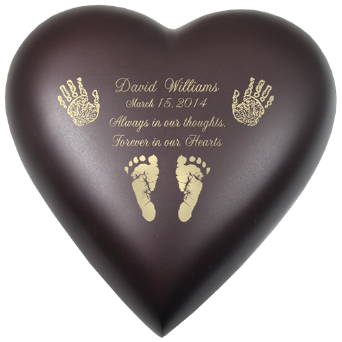 Brass Heart Espresso Hands Or Feet Prints Baby 53 cu in Cremation Urn-Cremation Urns-New Memorials-Afterlife Essentials