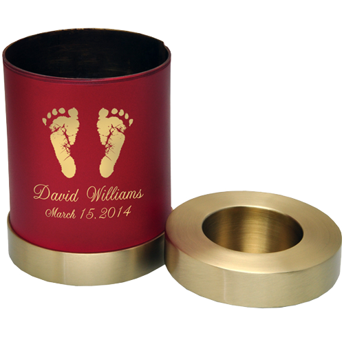 Candle Holder Series Round Scarlet Brass Hands Or Feet Prints Baby 20 cu in Cremation Urn-Cremation Urns-New Memorials-Afterlife Essentials