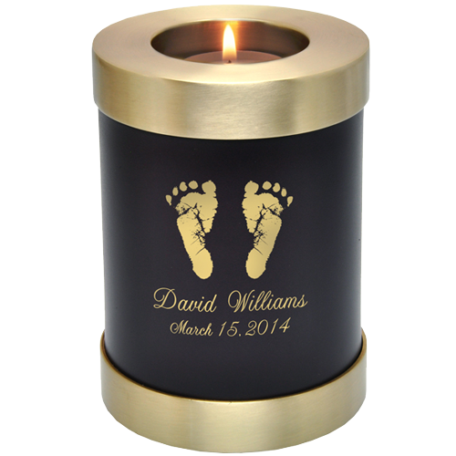 Candle Holder Series Round Espresso Hands Or Feet Baby Prints 20 cu in Cremation Urn-Cremation Urns-New Memorials-Afterlife Essentials