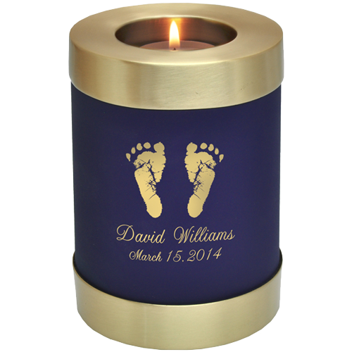 Candle Holder Series Round Blue Nightfall Baby Prints Cremation Urn-Cremation Urns-New Memorials-Afterlife Essentials
