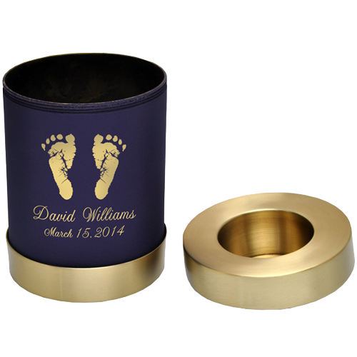 Candle Holder Series Round Blue Nightfall Baby Prints Cremation Urn-Cremation Urns-New Memorials-Afterlife Essentials