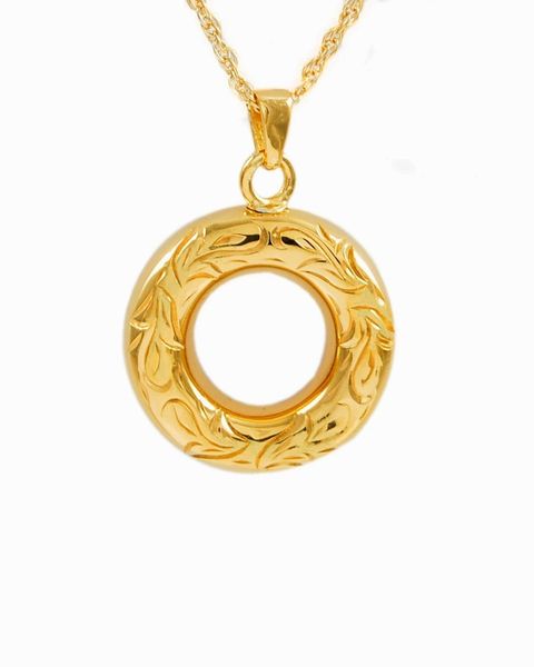 Gold Plated Etched Round Cremation Jewelry-Jewelry-Cremation Keepsakes-Afterlife Essentials