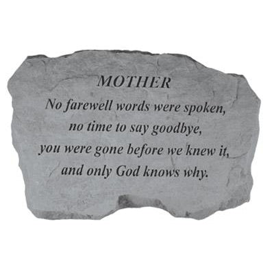 MOTHER – No Farewell Words… Memorial Gift-Memorial Stone-Kay Berry-Afterlife Essentials