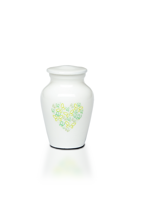 Affordable Alloy Adult Size Cremation Urn with Green Butterfly Heart-keepsake-Cremation Urns-Bogati-Afterlife Essentials