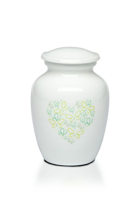Affordable Alloy Adult Size Cremation Urn with Green Butterfly Heart Small Size-Cremation Urns-Bogati-Afterlife Essentials