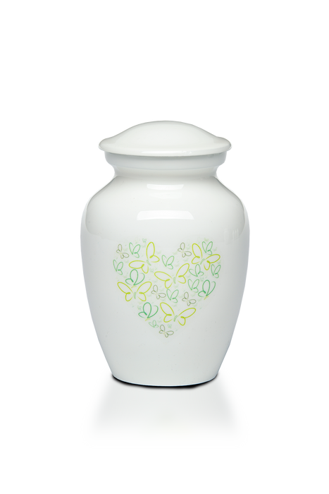 Affordable Alloy Adult Size Cremation Urn with Green Butterfly Heart-Extra Small-Cremation Urns-Bogati-Afterlife Essentials