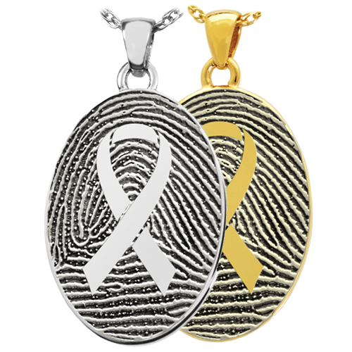 Oval Fingerprint with Awareness Ribbon Cremation Jewelry-Jewelry-New Memorials-Afterlife Essentials