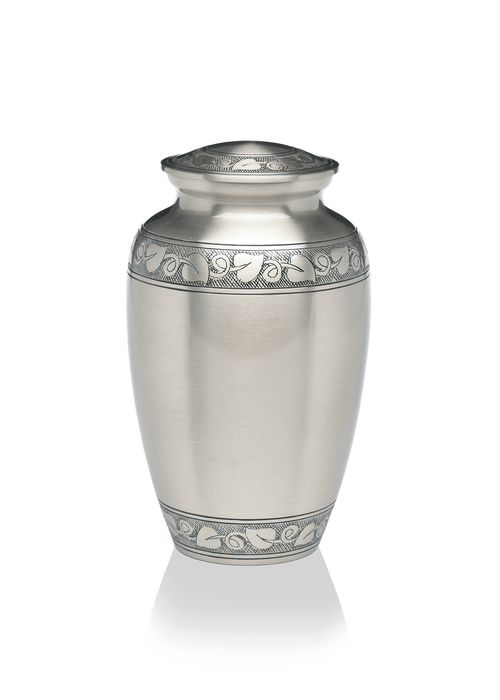 Brass Cremation Urn with pewter overlay and Bogati Jasmine© border design-Adult-Cremation Urns-Bogati-Afterlife Essentials