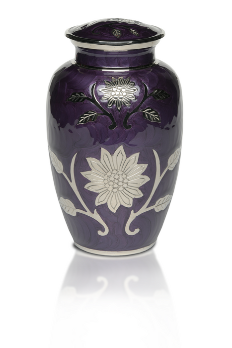 Purple Colored Brass with Flowers Adult 200 cu in Cremation Urn-Cremation Urns-Bogati-Afterlife Essentials
