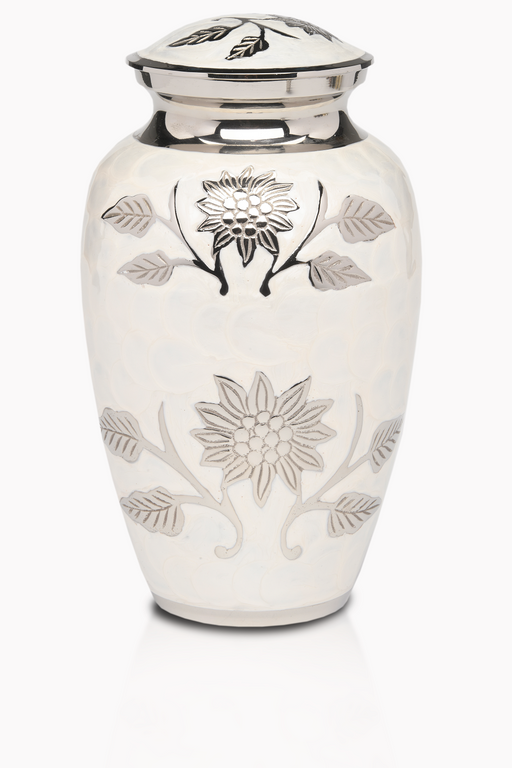 White Colored with Flowers Adult 200 cu in Cremation Urn-Cremation Urns-Bogati-Afterlife Essentials