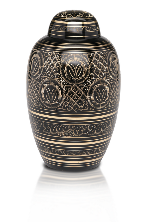 Solid Brass with Hand Cut Black & Gold Design Adult 200 cu in Cremation Urn-Cremation Urns-Bogati-Afterlife Essentials