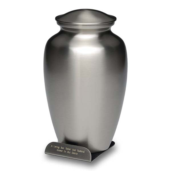 Classic Brass in Pewter Finish with Engraved Base Adult 200 cu in Cremation Urn-Cremation Urns-Bogati-Afterlife Essentials