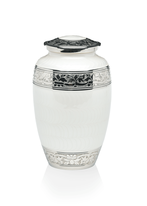 Elegant White Enamel and Nickel Adult 200 cu in Cremation Urn-Cremation Urns-Bogati-Afterlife Essentials