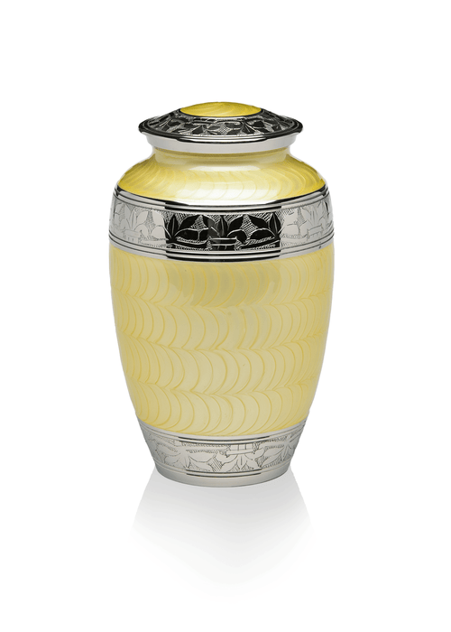 Elegant Adult Cremation Urn with yellow enamel over nickel plated brass-Cremation Urns-Bogati-Afterlife Essentials