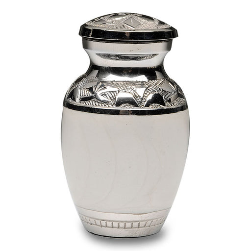 Elegant White Enamel and Nickel Cremation Urn – Keepsake-Cremation Urns-Bogati-Afterlife Essentials