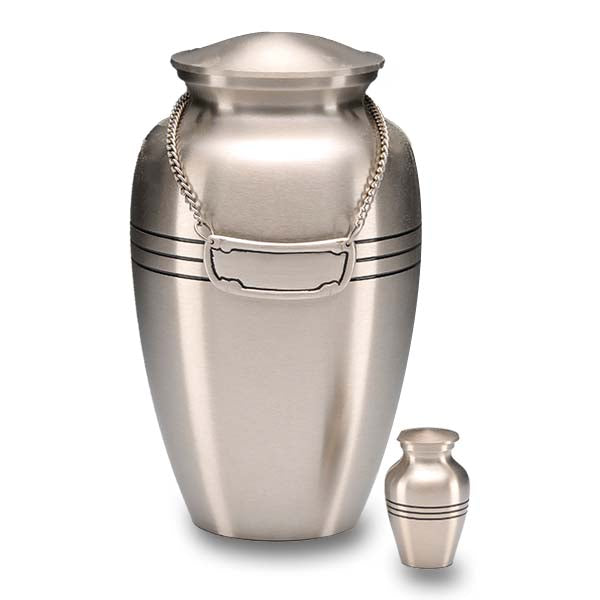 Brushed Pewter with Three Rings Adult 200 cu in Cremation Urn-Cremation Urns-Bogati-Afterlife Essentials