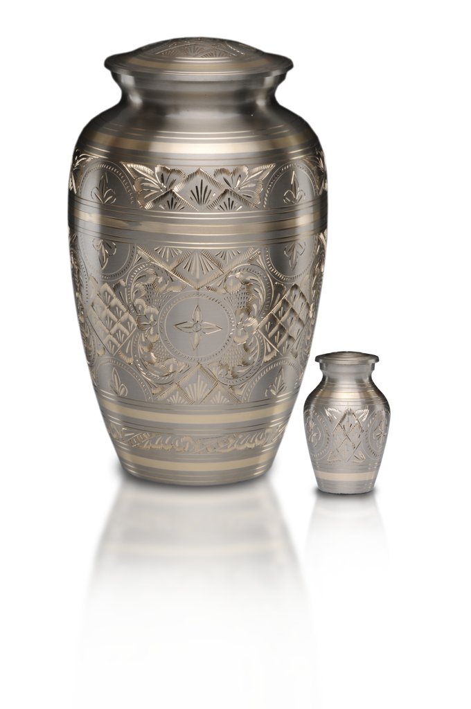 Platinum And Golden Brass Adult 200 Cu In Cremation Urn — Afterlife Essentials 