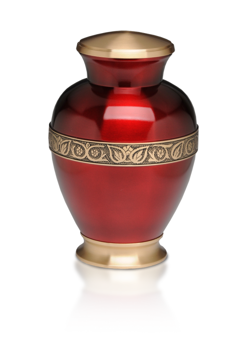 Vibrant Cherry Red Brass Adult 200 cu in Cremation Urn-Cremation Urns-Bogati-Afterlife Essentials