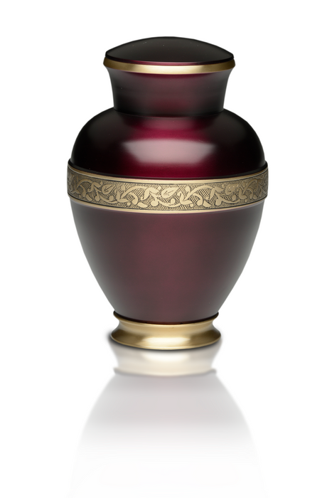 Dark Purple Brass with Golden Brass Band Adult 200 cu in Cremation Urn-Cremation Urns-Bogati-Afterlife Essentials