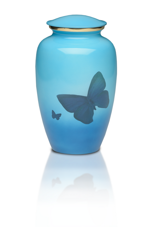 Classic Brass in Blue with Butterflies Adult 200 cu in Cremation Urn-Cremation Urns-Bogati-Afterlife Essentials