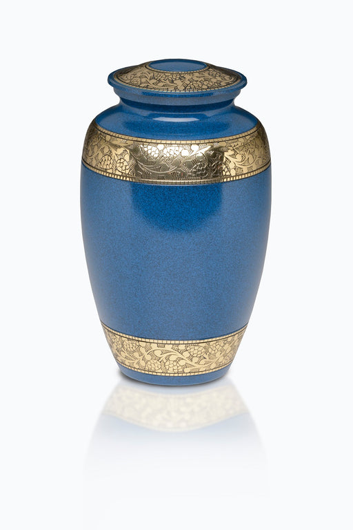 Classic Brass in Blue with Brass Bands Adult 200 cu in Cremation Urn-Cremation Urns-Bogati-Afterlife Essentials