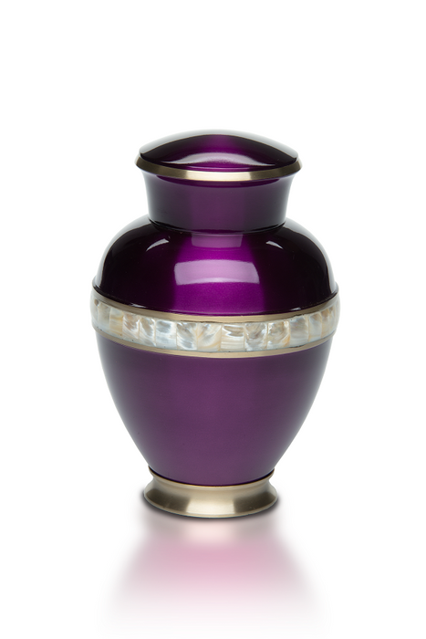 Jewel Tone Brass Cremation Urn with Mother of Pearl Band – Adult-Cremation Urns-Bogati-Purple-Afterlife Essentials