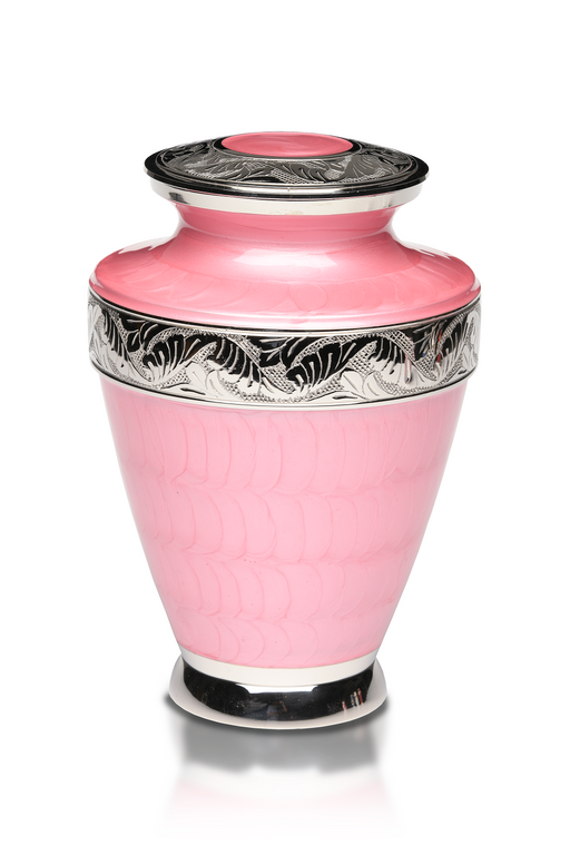 Brass with Nickel Overlay and Pink Enamel Adult 200 cu in Cremation Urn-Cremation Urns-Bogati-Afterlife Essentials