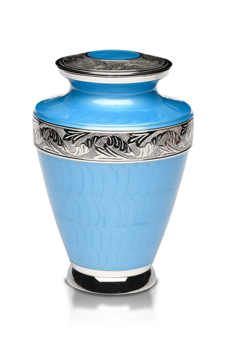 Brass with Nickel Overlay and Light Blue Enamel Adult 200 cu in Cremation Urn-Cremation Urns-Bogati-Afterlife Essentials