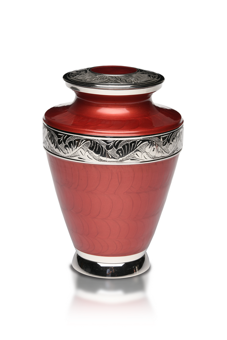 Brass with Nickel Overlay and Rust Red Enamel Adult 200 cu in Cremation Urn-Cremation Urns-Bogati-Afterlife Essentials