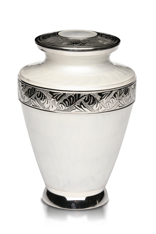 Brass with Nickel Overlay and White Enamel Adult 200 cu in Cremation Urn-Cremation Urns-Bogati-Afterlife Essentials