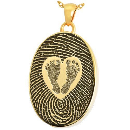 Oval Fingerprint & Babyfeet within Heart Cremation Jewelry-Jewelry-New Memorials-Afterlife Essentials