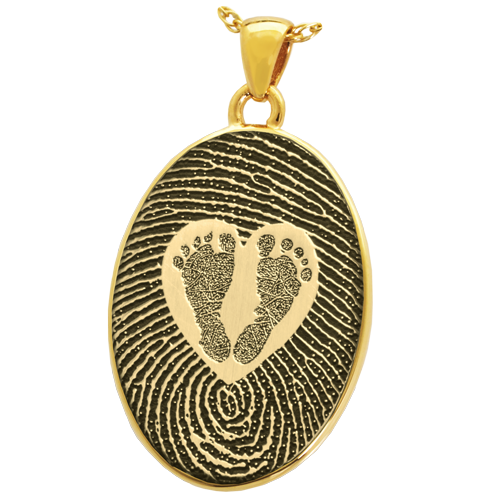 Oval Fingerprint & Babyfeet within Heart Cremation Jewelry-Jewelry-New Memorials-Afterlife Essentials