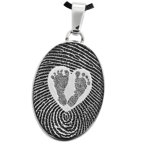 Oval Fingerprint & Babyfeet within Heart Cremation Jewelry-Jewelry-New Memorials-Afterlife Essentials