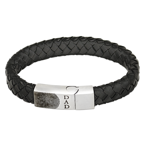Men's Personalized Keepsake: Leather and Stainless Steel Bracelet-Jewelry-New Memorials-7.5 inches-Afterlife Essentials
