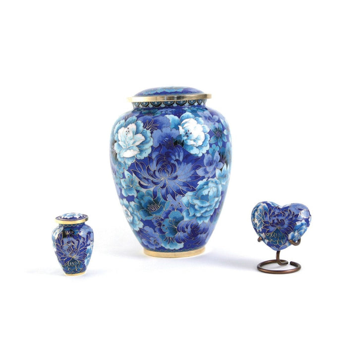 Elite Floral Blue Heart Keepsake with velvet box Cremation Urn-Cremation Urns-Terrybear-Afterlife Essentials