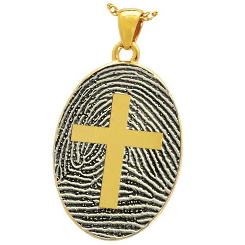 Oval Fingerprint with Cross Cremation Jewelry-Jewelry-New Memorials-Afterlife Essentials