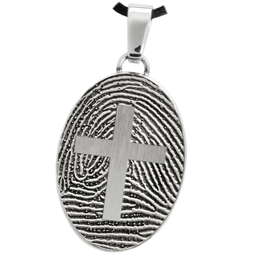 Oval Fingerprint with Cross Cremation Jewelry-Jewelry-New Memorials-Afterlife Essentials